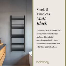 Balterley Straight Heated Towel Rail Radiator, 1080W, 600 x 1600mm, Matt Black - thumbnail 6
