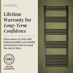 Balterley Straight Heated Towel Rail Radiator, 1080W, 600 x 1600mm, Matt Black - thumbnail 7