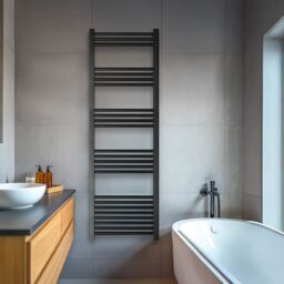 Balterley Straight Heated Towel Rail Radiator, 1080W, 600 x 1600mm, Matt Black - thumbnail 2