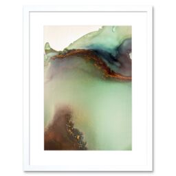 "Artery8 Wall Art Print Abstract Paint with Green Gold Art Framed 9x7 inch in White - Size: W7"" x H9""" - thumbnail 1