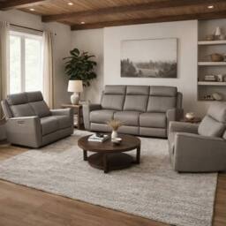 Aspire Rivington Real Leather Power Recliner 3+2+1 Sofa Set with USB Charging in Grey