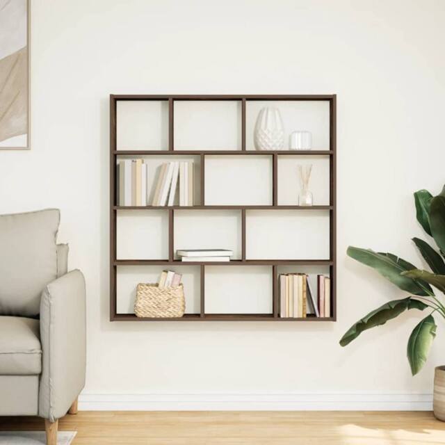 Berkfield Home Wall Cube Shelf 12 Compartments Smoked Oak Engineered Wood in Brown - image 1