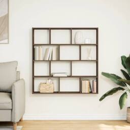 Berkfield Home Wall Cube Shelf 12 Compartments Smoked Oak Engineered Wood in Brown - thumbnail 1