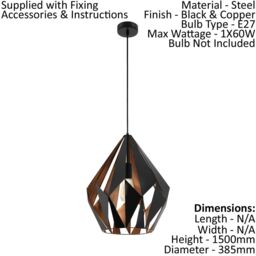 Loops Hanging Ceiling Pendant Light Black & Copper Geometric 60W E27 Modern Feature - thumbnail 2
