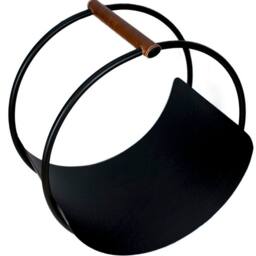 Lemon Pavilion Furniture and Decor Leather Handle Round Log Holder - Iron - L42 x W30.5 x H43 cm - Black - thumbnail 2