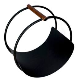 Lemon Pavilion Furniture and Decor Leather Handle Round Log Holder - Iron - L42 x W30.5 x H43 cm - Black