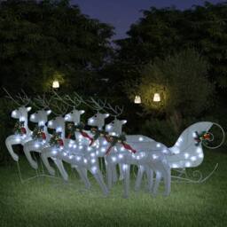 Berkfield Home Reindeer & Sleigh Christmas Decoration 140 LEDs Outdoor White - thumbnail 1