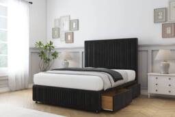 "Comfort Beds The Foxy Plush Divan Base 2 Drawers - 26"" Headboard-Footboard in Black - Size: Double" - thumbnail 1