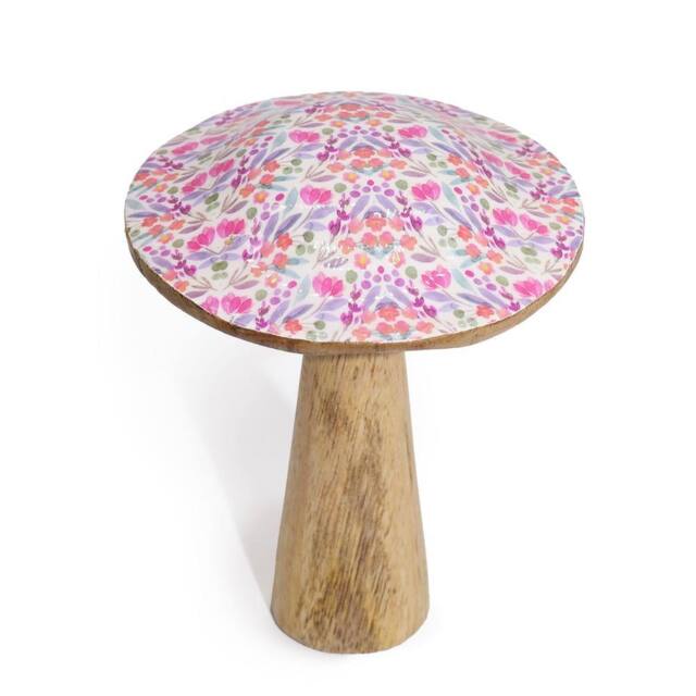 Serenityy Medium Wooden Mushroom Garden Sculpture - Pretty Floral - image 1