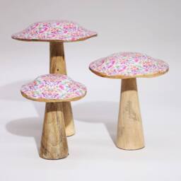 Serenityy Medium Wooden Mushroom Garden Sculpture - Pretty Floral - thumbnail 3