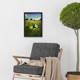Artery8 Wildflower Summer Meadow Floral Landscape Oil Artwork Framed Wall Art Print A4 in Black - thumbnail 2