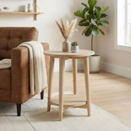 FurnitureboxUK Tacoma Round White Oak Wood Side Table in Light Brown - thumbnail 1