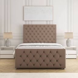"BSSPOKE Maya Velvet Divan Bed 54""Headboard & 2 Drawers Same Side No Mattress in Taupe - Size: Super King" - thumbnail 3