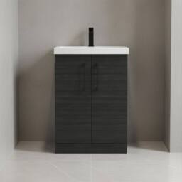 Balterley Bathroom Floor Standing 2-Door Vanity Unit Basin, Black, 600mm in Black - thumbnail 5