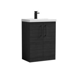 Balterley Bathroom Floor Standing 2-Door Vanity Unit Basin, Black, 600mm in Black - thumbnail 1