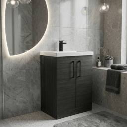 Balterley Bathroom Floor Standing 2-Door Vanity Unit Basin, Black, 600mm in Black - thumbnail 3
