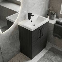Balterley Bathroom Floor Standing 2-Door Vanity Unit Basin, Black, 600mm in Black - thumbnail 4