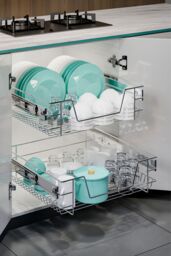 Living and Home 2 Pcs Metal Sliding Kitchen Cabinet Pull Out Wire Basket Organizer Drainer Rack Pantry Storage in Silver - Size: Large