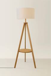 ValueLights Morrigan Rich Wood Tripod Floor Lamp with Drum Lamp Shade in Cream - thumbnail 3