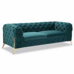 Stratus Interiors Modern Italian Chesterfield Sofa Plush Velvet 3 Seater 195W in Teal - Size: 190 cm x 60 cm - thumbnail 1