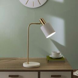 Ruma Minimalist Modern Black & Copper Table Lamp For Living Room in White - thumbnail 1