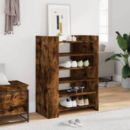 Berkfield Home Shoe Cabinet Smoked Oak 74.5x37.5x100 cm Engineered Wood in Brown - thumbnail 2