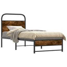 Berkfield Home Elegant Bed Frame Without Mattress 80x200 cm Smoked Oak Engineere in Brown - thumbnail 3