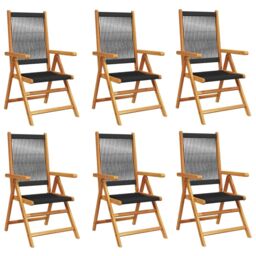Berkfield Home Reclining Garden Chairs 6 pcs Black Solid Wood Acacia - thumbnail 2