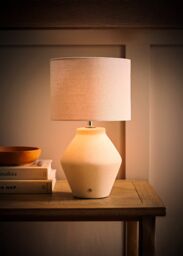 ValueLights Finn Cream Ceramic Rechargeable Table Lamp with Linen Drum Shade - thumbnail 2
