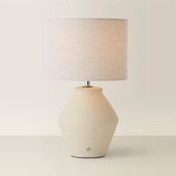 ValueLights Finn Cream Ceramic Rechargeable Table Lamp with Linen Drum Shade - thumbnail 3