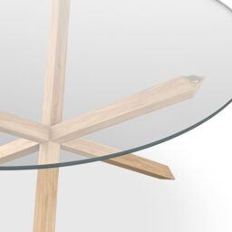 More4Homes Malvern Round Dining Table & Chairs - Clear Glass Table Top w Solid Oak Legs + Nova Velvet Dining Chair Set Of 4 in Mustard - thumbnail 4
