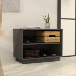 Berkfield Home Shoe Cabinet Grey 60x34x45 cm Solid Wood Pine - Size: 60 x 34 x 45 cm - thumbnail 3