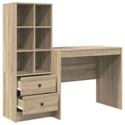 Berkfield Home Desk with Storage Sonoma Oak Engineered Wood in Green - thumbnail 6