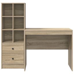 Berkfield Home Desk with Storage Sonoma Oak Engineered Wood in Green - thumbnail 7
