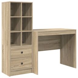 Berkfield Home Desk with Storage Sonoma Oak Engineered Wood in Green - thumbnail 2