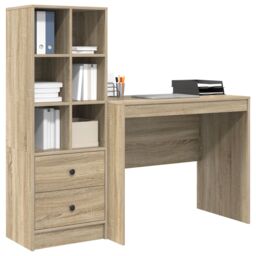 Berkfield Home Desk with Storage Sonoma Oak Engineered Wood in Green - thumbnail 3