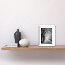 Artery8 Wall Art Print Snow Covered Street in the Misty Glow of Light Posts Atmospheric Black & White Photograph Winter Scene Artwork Framed 9X7 Inch - thumbnail 2