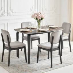 KORVIXA Dining Table for 4, Kitchen Table with Sintered Stone Tabletop in Brown - Size: 100 cm x 100 cm - thumbnail 4