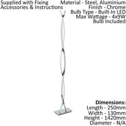 Loops Floor Lamp Light Chrome Shade White Plastic Pedal Switch Bulb LED 4x9W Inc - thumbnail 2