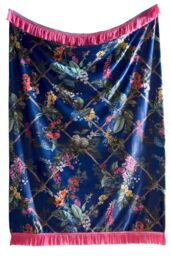 Laurence Llewelyn-Bowen 'Cotswold Fantasia' Soft Touch Floral Print Velvet Throw in Navy - Size: 130 cm x 180 cm - thumbnail 2