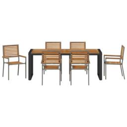 Berkfield Home 7 Piece Garden Dining Set Grey Poly Rattan Acacia - thumbnail 7