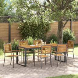 Berkfield Home 7 Piece Garden Dining Set Grey Poly Rattan Acacia - thumbnail 2