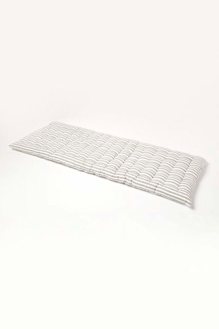 Homescapes Garden Bench Cushion Luxury 3 Seater Cotton Grey Striped Indoor Outdoor Pad - image 1