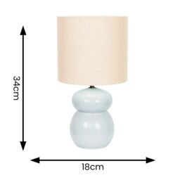 ValueLights Kendal Natural Linen Drum Shade Glazed Ceramic Table Lamp in Pale Blue - thumbnail 8