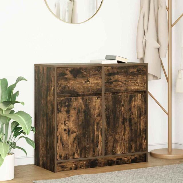 Berkfield Home Sideboard with Drawer Smoked Oak 80x34x76 cm Engineered Wood in Brown - Size: 80 x 34 x 76 cm - image 1