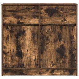 Berkfield Home Sideboard with Drawer Smoked Oak 80x34x76 cm Engineered Wood in Brown - Size: 80 x 34 x 76 cm - thumbnail 6