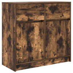 Berkfield Home Sideboard with Drawer Smoked Oak 80x34x76 cm Engineered Wood in Brown - Size: 80 x 34 x 76 cm - thumbnail 2