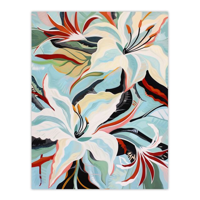 "Artery8 Oriental Lily Flower Bouquet Abstract Floral Wall Art Print in Blue - Size: W12"" x H16""" - image 1