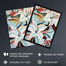 "Artery8 Oriental Lily Flower Bouquet Abstract Floral Wall Art Print in Blue - Size: W12"" x H16""" - thumbnail 2
