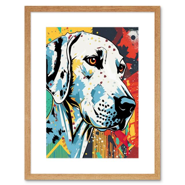 "Artery8 Wall Art Print Dalmatian Dog Acrylic Painting Bright Geometric Pattern Portrait Modern Pop Artwork Framed 9X7 Inch in Beige - Size: W7"" x H9""" - image 1
